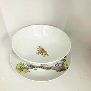 Disney Winnie The Pooh Serveware Bowl and Under Plate Holiday Design Dinnerware